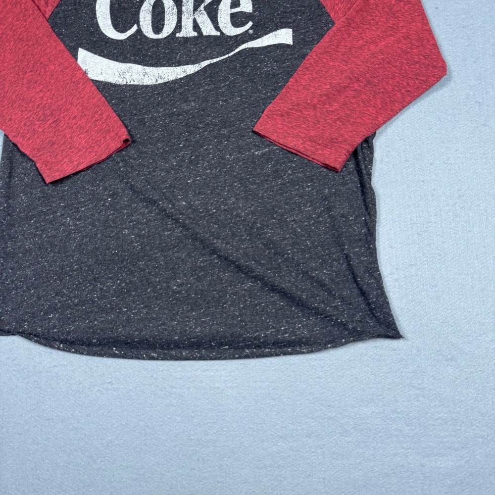 Coca-Cola Graphic Raglan T-Shirt Mens Large Black Red Baseball Style Distressed - Picture 11 of 11